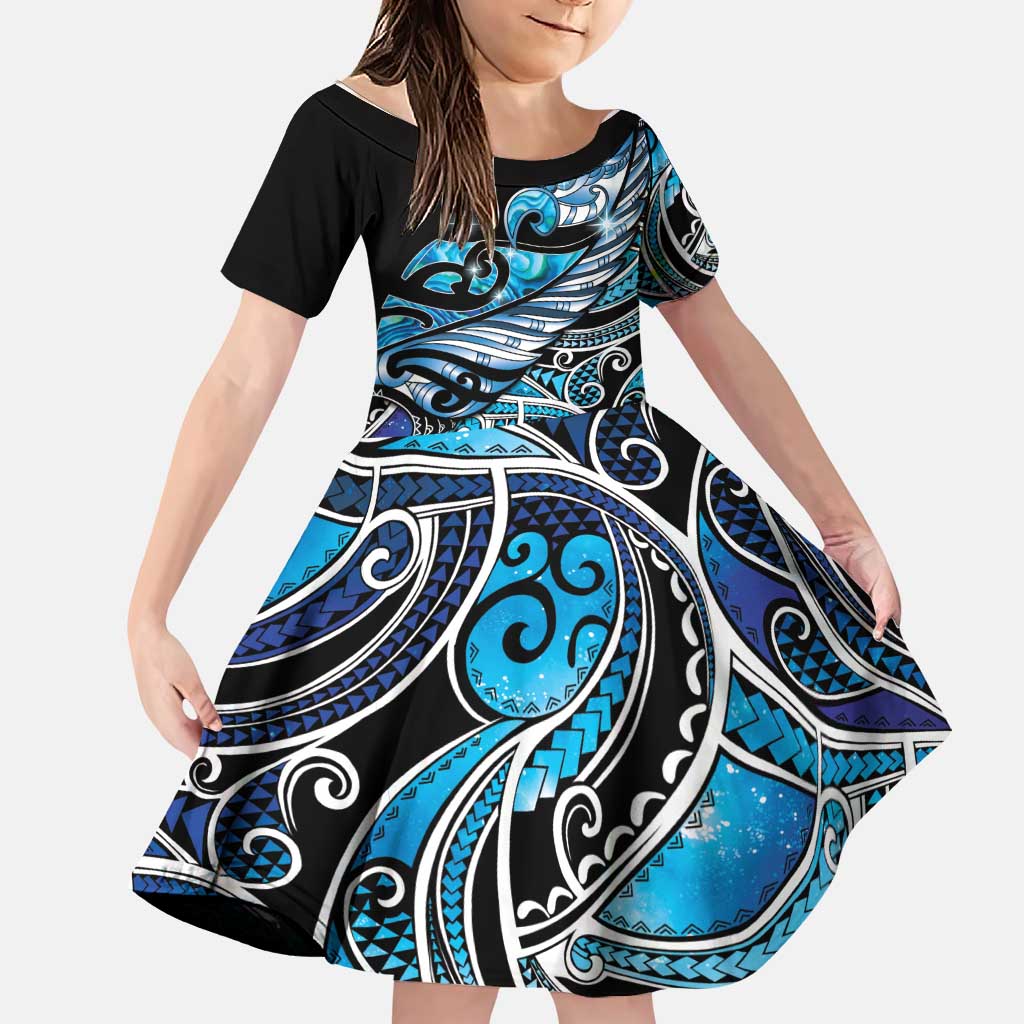 Maori Matariki - Manaia Family Matching Long Sleeve Bodycon Dress and Hawaiian Shirt Galaxy Blue Paua Shell