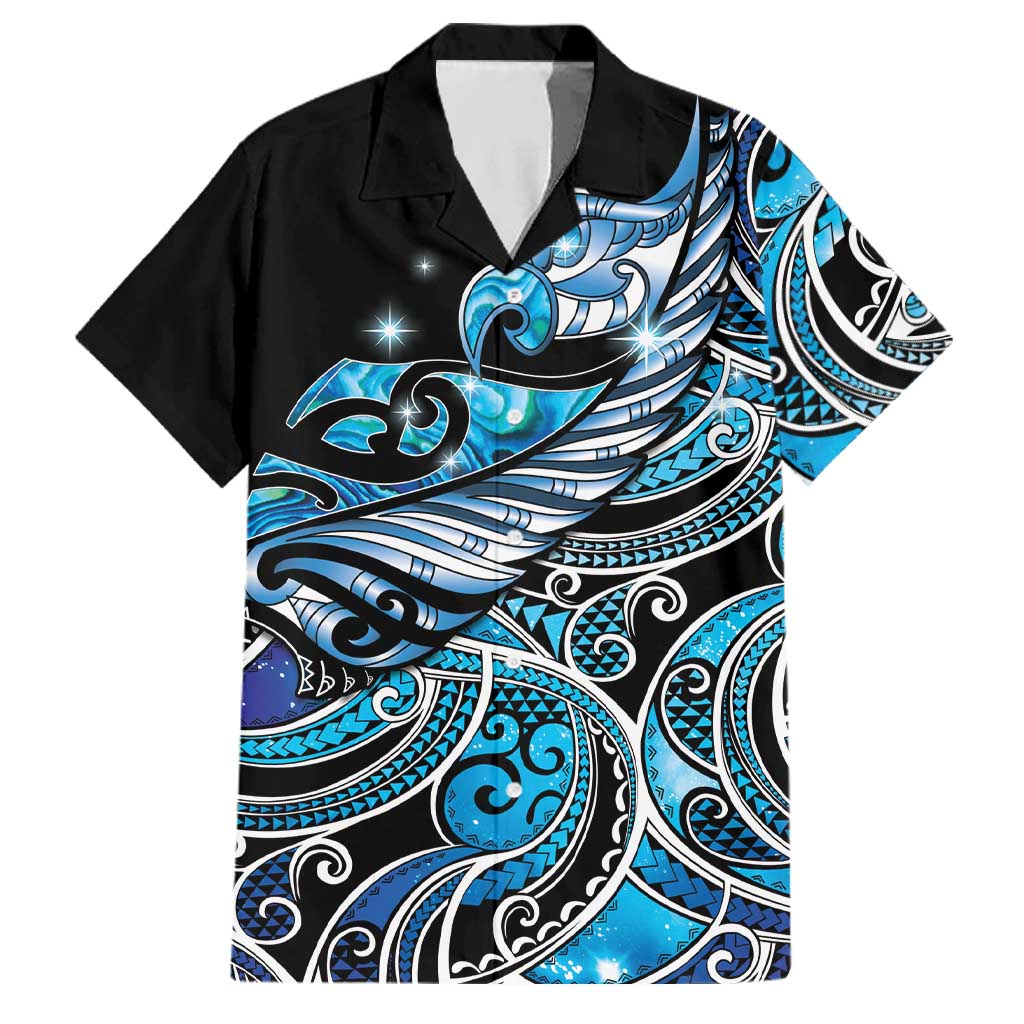 Maori Matariki - Manaia Family Matching Off The Shoulder Long Sleeve Dress and Hawaiian Shirt Galaxy Blue Paua Shell