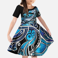 Maori Matariki - Manaia Family Matching Short Sleeve Bodycon Dress and Hawaiian Shirt Galaxy Blue Paua Shell