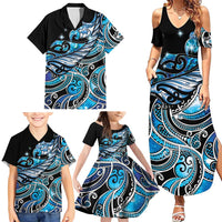 Maori Matariki - Manaia Family Matching Summer Maxi Dress and Hawaiian Shirt Galaxy Blue Paua Shell