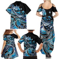 Maori Matariki - Manaia Family Matching Summer Maxi Dress and Hawaiian Shirt Galaxy Blue Paua Shell
