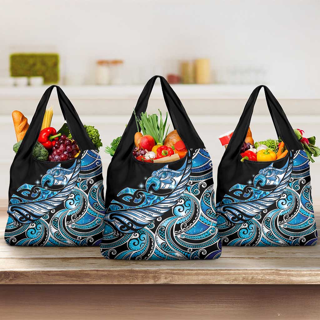 Maori Matariki - Manaia Grocery Bag Galaxy Blue Paua Shell LT7 3-pack One Size Blue - Polynesian Pride