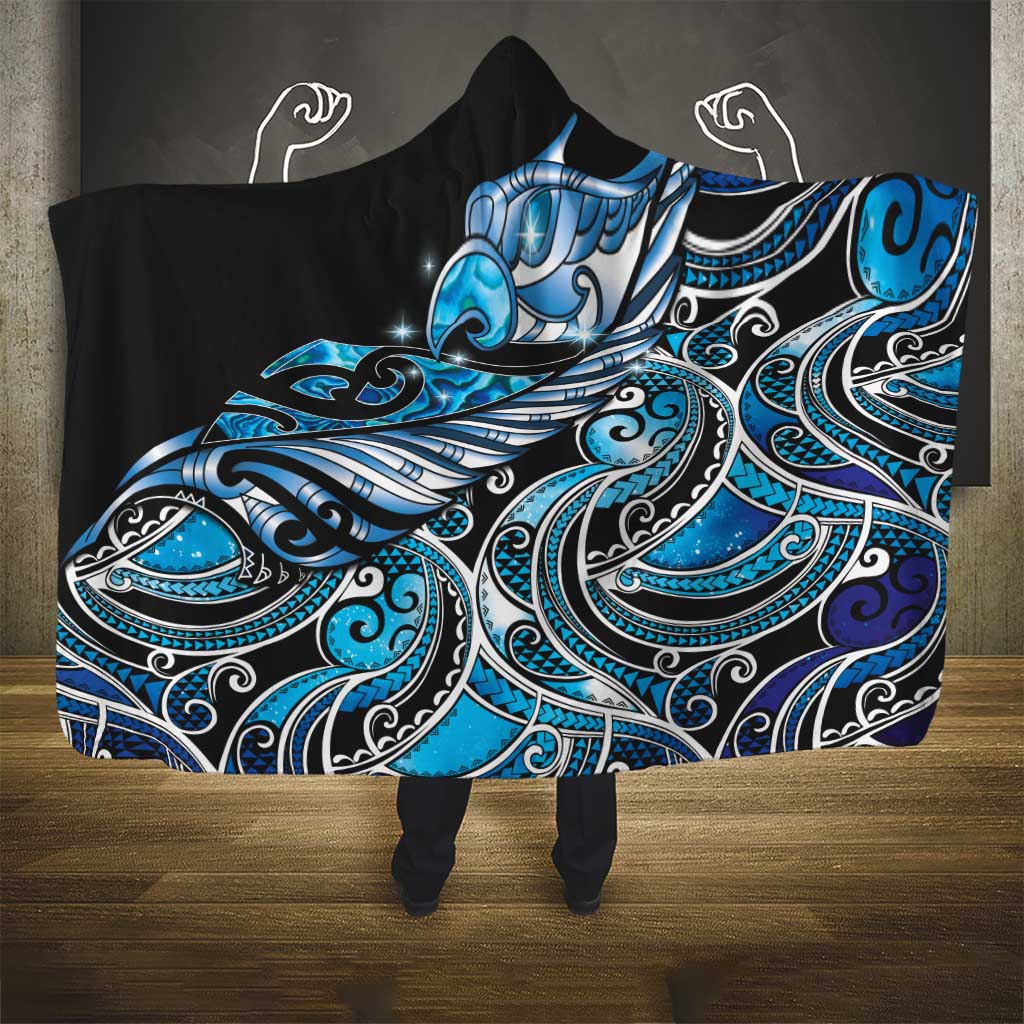 Maori Matariki - Manaia Hooded Blanket Galaxy Blue Paua Shell LT7 - Polynesian Pride
