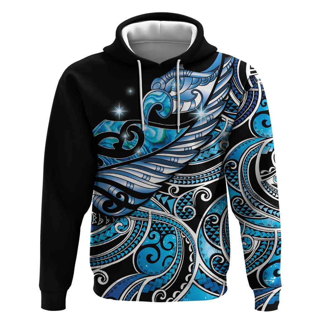 Maori Matariki - Manaia Hoodie Galaxy Blue Paua Shell LT7 Pullover Hoodie Blue - Polynesian Pride