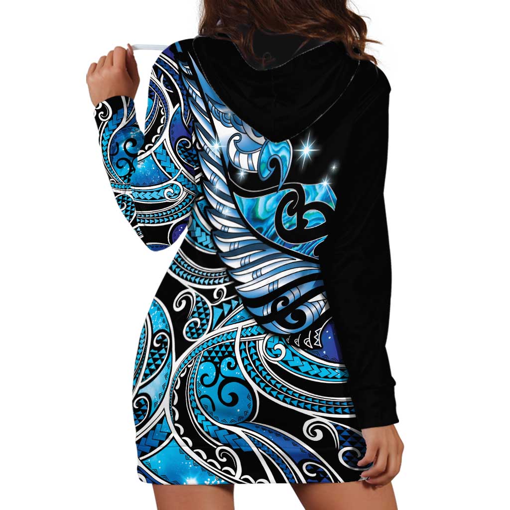 Maori Matariki - Manaia Hoodie Dress Galaxy Blue Paua Shell LT7 - Polynesian Pride