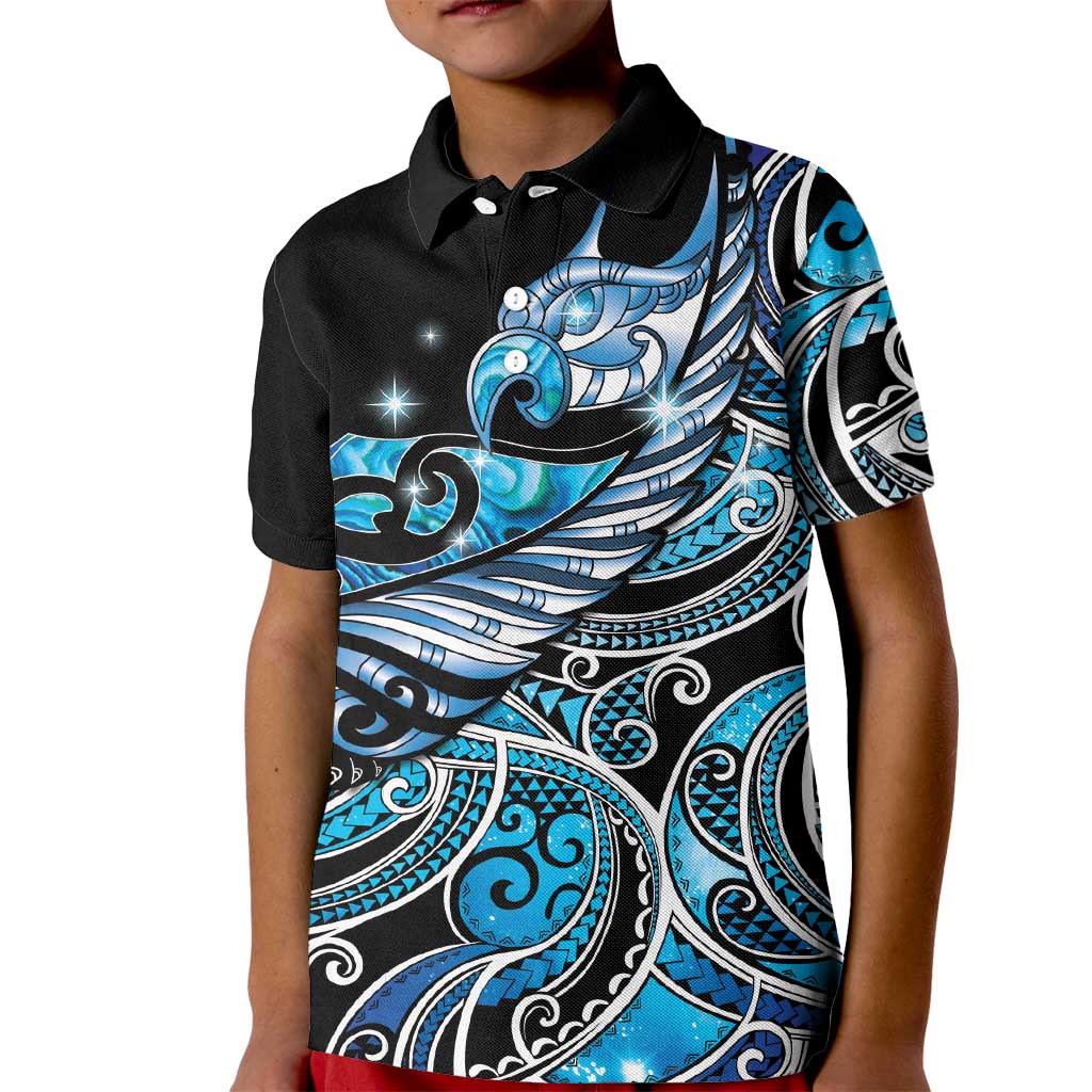 Maori Matariki - Manaia Kid Polo Shirt Galaxy Blue Paua Shell LT7 Kid Blue - Polynesian Pride