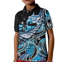 Maori Matariki - Manaia Kid Polo Shirt Galaxy Blue Paua Shell LT7 Kid Blue - Polynesian Pride