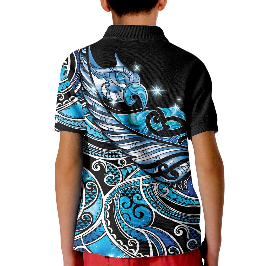 Maori Matariki - Manaia Kid Polo Shirt Galaxy Blue Paua Shell LT7 - Polynesian Pride