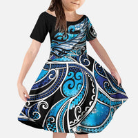 Maori Matariki - Manaia Kid Short Sleeve Dress Galaxy Blue Paua Shell LT7 KID Blue - Polynesian Pride