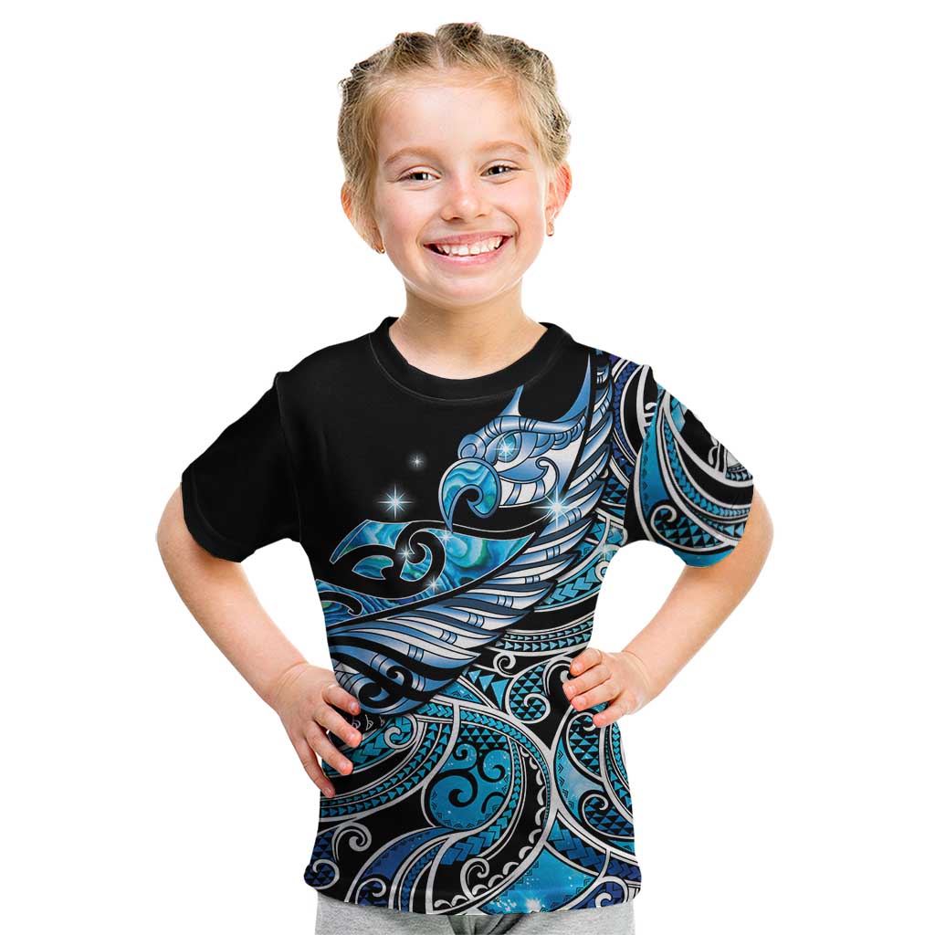 Maori Matariki - Manaia Kid T Shirt Galaxy Blue Paua Shell LT7 Blue - Polynesian Pride