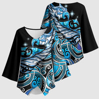 Maori Matariki - Manaia Kimono Sleeve Blouse Galaxy Blue Paua Shell LT7 - Polynesian Pride