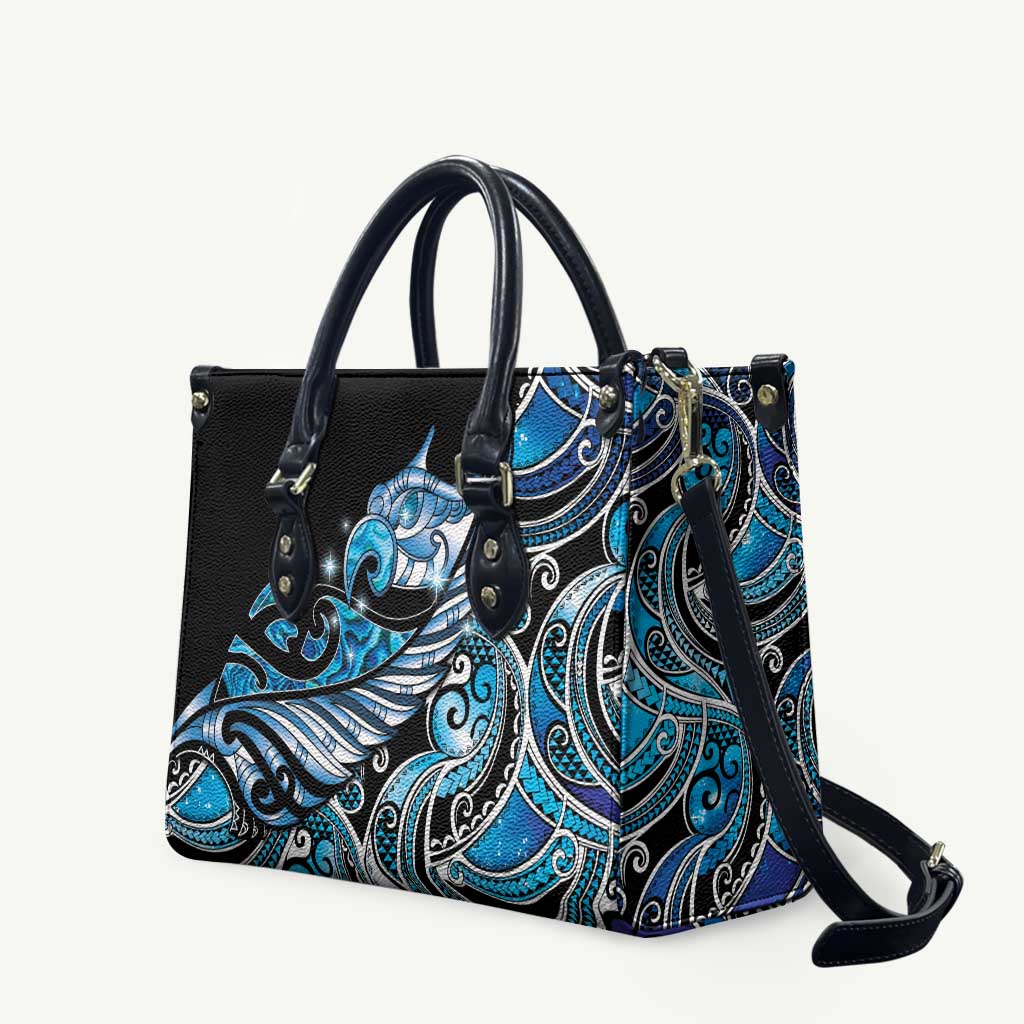 Maori Matariki - Manaia Leather Bag Galaxy Blue Paua Shell LT7 Blue - Polynesian Pride