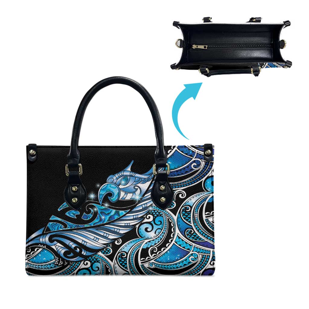 Maori Matariki - Manaia Leather Bag Galaxy Blue Paua Shell LT7 - Polynesian Pride