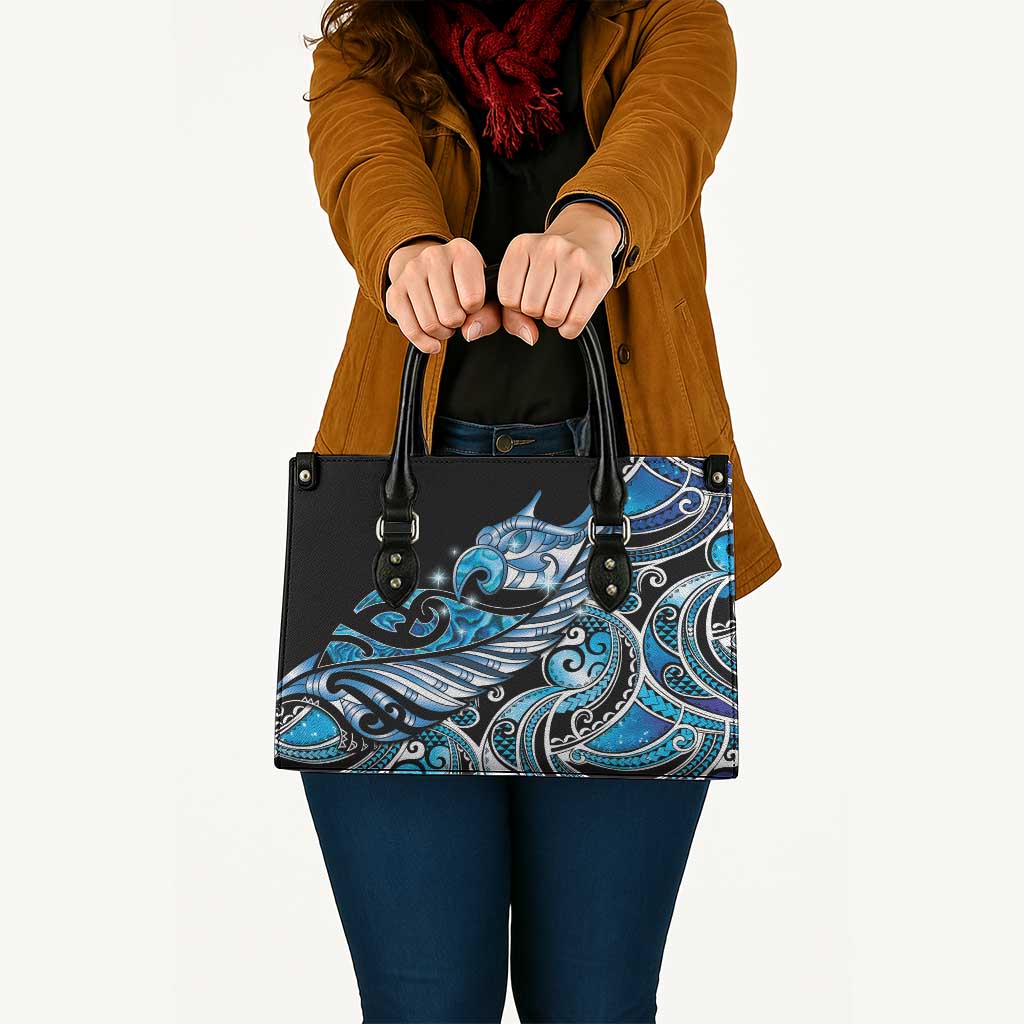 Maori Matariki - Manaia Leather Bag Galaxy Blue Paua Shell LT7 - Polynesian Pride