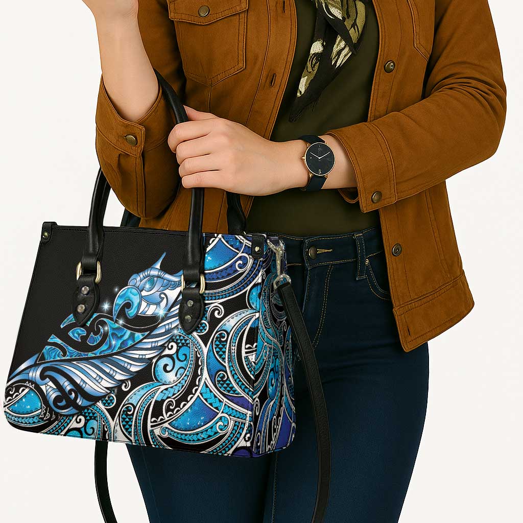 Maori Matariki - Manaia Leather Bag Galaxy Blue Paua Shell LT7 - Polynesian Pride