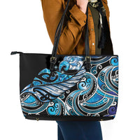 Maori Matariki - Manaia Leather Tote Bag Galaxy Blue Paua Shell LT7 - Polynesian Pride