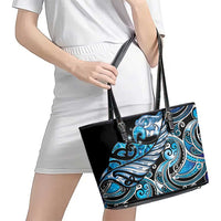 Maori Matariki - Manaia Leather Tote Bag Galaxy Blue Paua Shell LT7 - Polynesian Pride