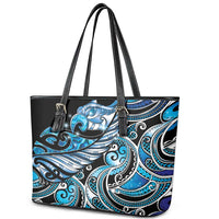 Maori Matariki - Manaia Leather Tote Bag Galaxy Blue Paua Shell LT7 - Polynesian Pride