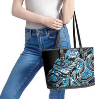 Maori Matariki - Manaia Leather Tote Bag Galaxy Blue Paua Shell LT7 - Polynesian Pride