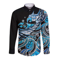 Maori Matariki - Manaia Long Sleeve Button Shirt Galaxy Blue Paua Shell LT7 Unisex Blue - Polynesian Pride