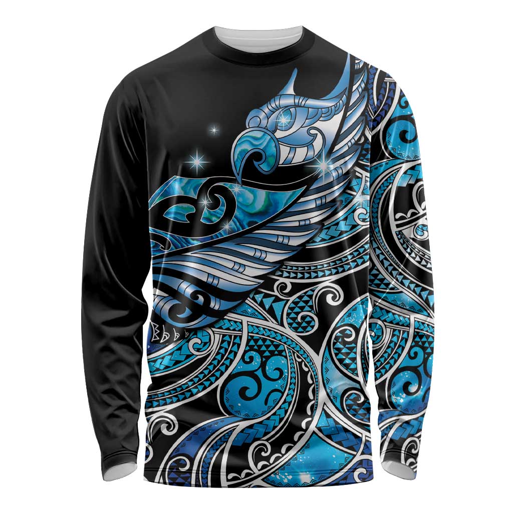 Maori Matariki - Manaia Long Sleeve Shirt Galaxy Blue Paua Shell LT7 Unisex Blue - Polynesian Pride