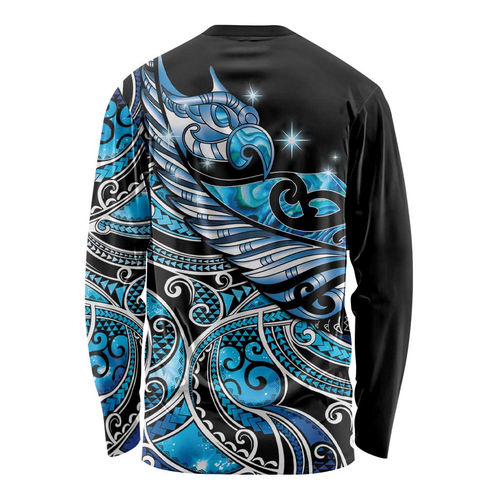 Maori Matariki - Manaia Long Sleeve Shirt Galaxy Blue Paua Shell LT7 - Polynesian Pride