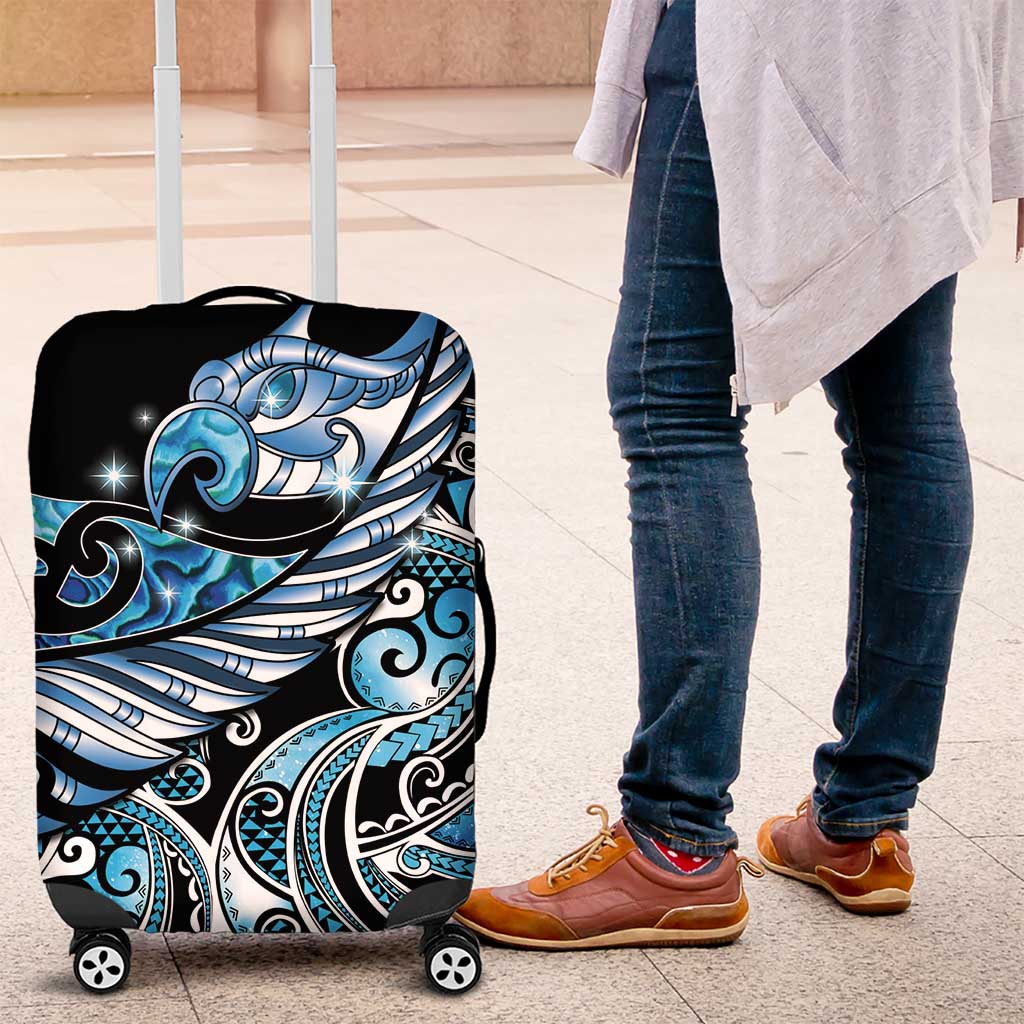 Maori Matariki - Manaia Luggage Cover Galaxy Blue Paua Shell LT7 Blue - Polynesian Pride