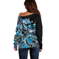 Maori Matariki - Manaia Off Shoulder Sweater Galaxy Blue Paua Shell LT7 - Polynesian Pride