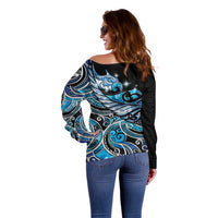 Maori Matariki - Manaia Off Shoulder Sweater Galaxy Blue Paua Shell LT7 - Polynesian Pride