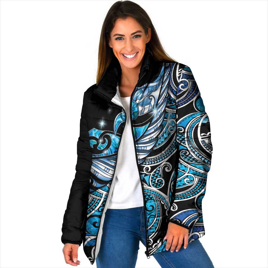 Maori Matariki - Manaia Padded Jacket Galaxy Blue Paua Shell LT7 Women Blue - Polynesian Pride