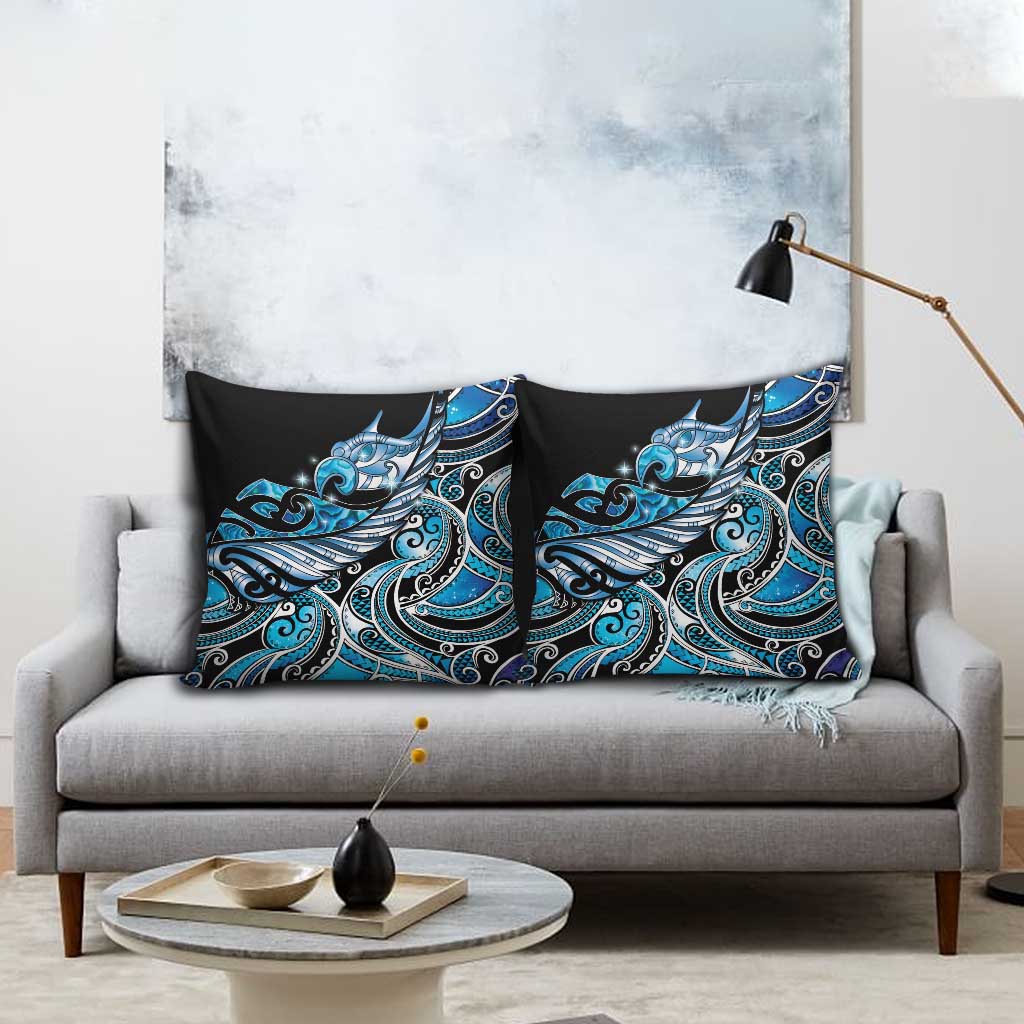 Maori Matariki - Manaia Pillow Cover Galaxy Blue Paua Shell LT7 - Polynesian Pride