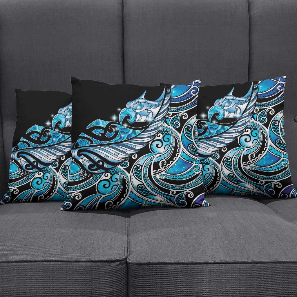 Maori Matariki - Manaia Pillow Cover Galaxy Blue Paua Shell LT7 - Polynesian Pride