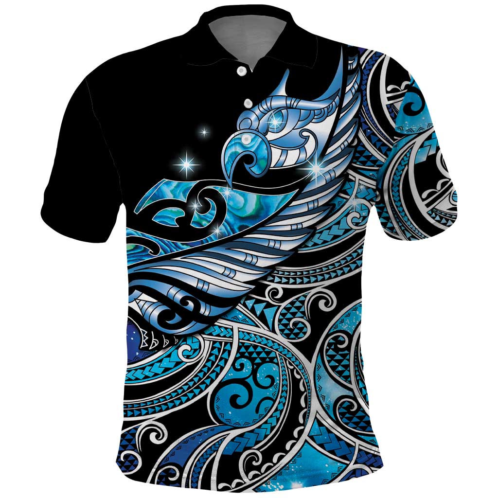 Maori Matariki - Manaia Polo Shirt Galaxy Blue Paua Shell LT7 Blue - Polynesian Pride
