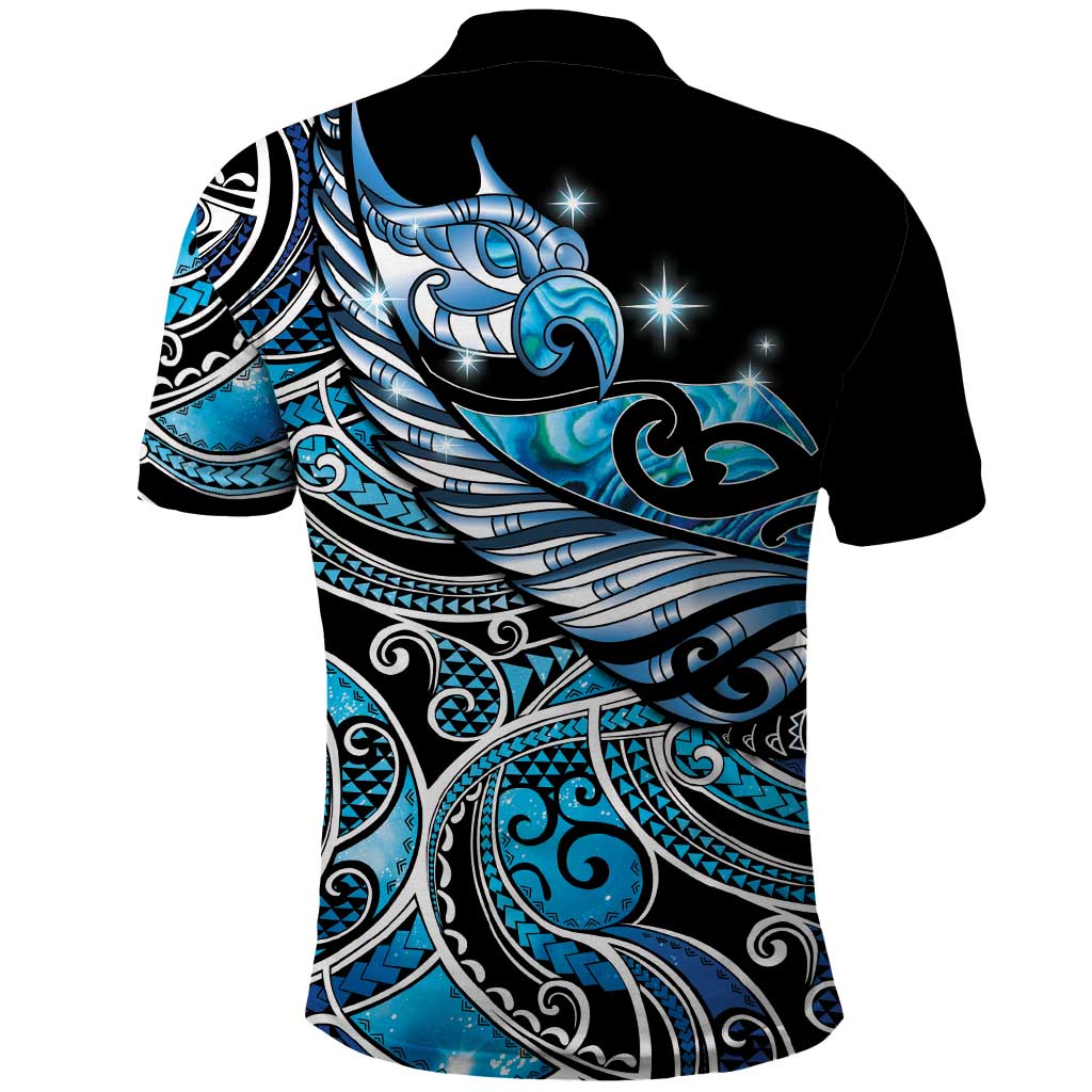 Maori Matariki - Manaia Polo Shirt Galaxy Blue Paua Shell LT7 - Polynesian Pride