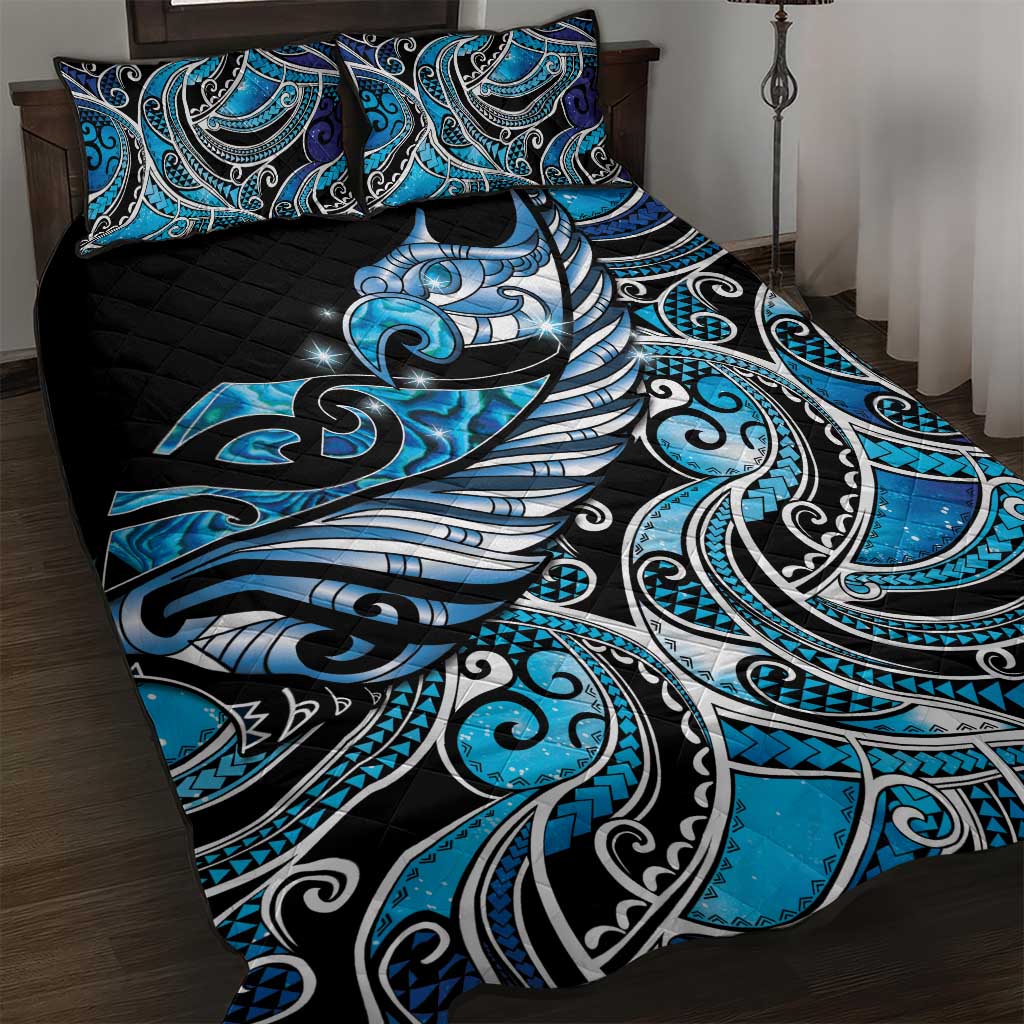 Maori Matariki - Manaia Quilt Bed Set Galaxy Blue Paua Shell LT7 Blue - Polynesian Pride