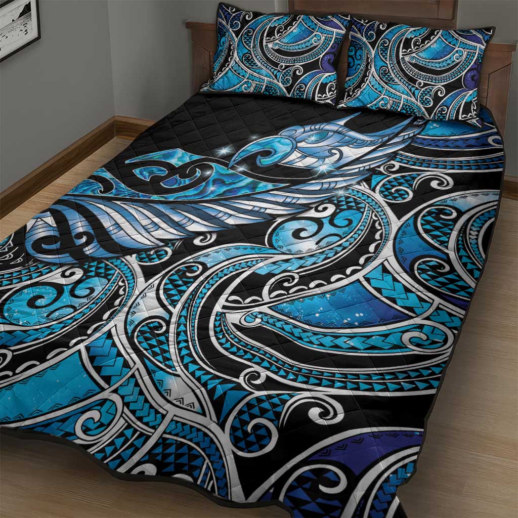 Maori Matariki - Manaia Quilt Bed Set Galaxy Blue Paua Shell LT7 - Polynesian Pride