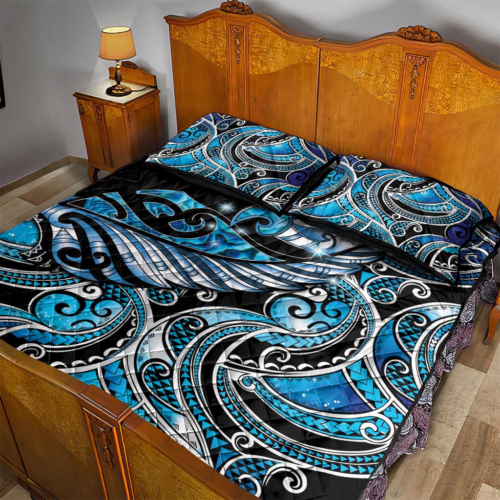 Maori Matariki - Manaia Quilt Bed Set Galaxy Blue Paua Shell LT7 - Polynesian Pride