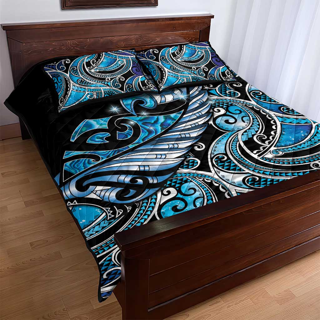 Maori Matariki - Manaia Quilt Bed Set Galaxy Blue Paua Shell LT7 - Polynesian Pride