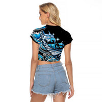 Maori Matariki - Manaia Raglan Cropped T Shirt Galaxy Blue Paua Shell LT7 - Polynesian Pride