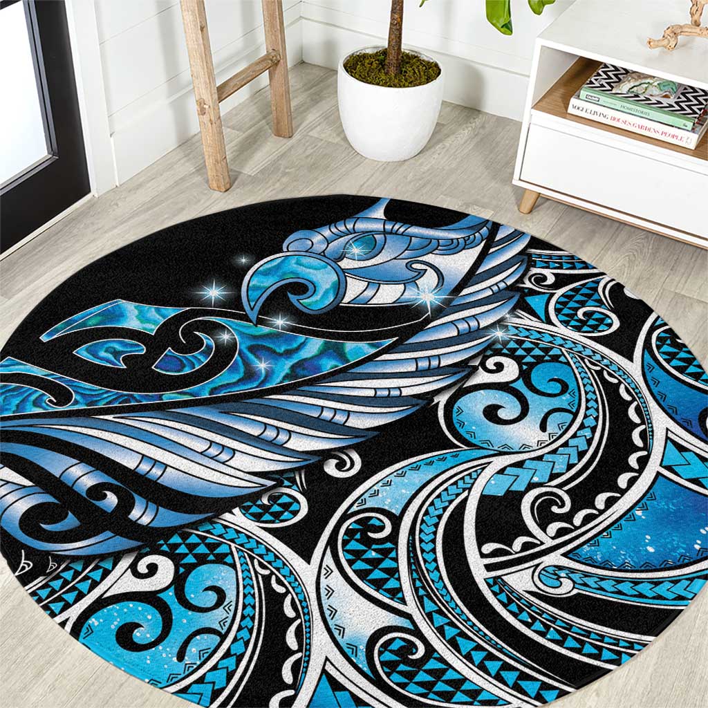 Maori Matariki - Manaia Round Carpet Galaxy Blue Paua Shell LT7 Blue - Polynesian Pride