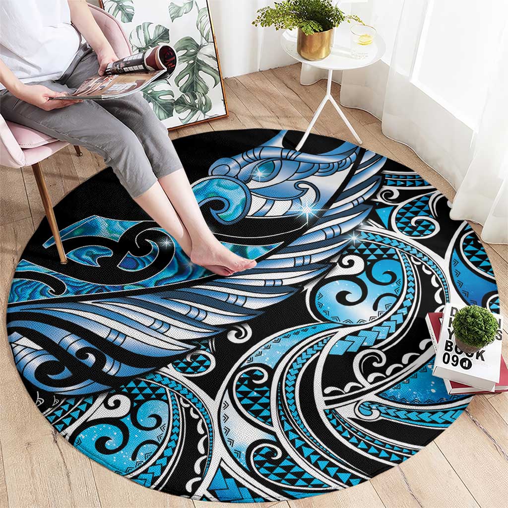 Maori Matariki - Manaia Round Carpet Galaxy Blue Paua Shell LT7 - Polynesian Pride