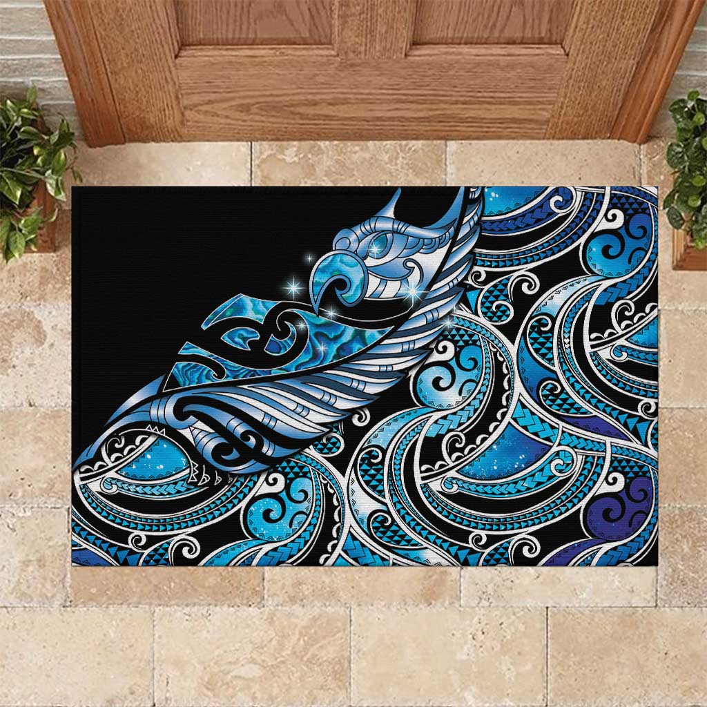 Maori Matariki - Manaia Rubber Doormat Galaxy Blue Paua Shell LT7 Blue - Polynesian Pride