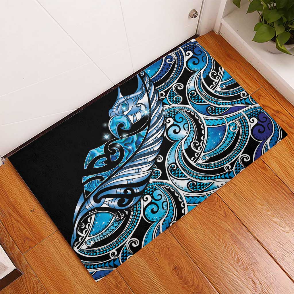 Maori Matariki - Manaia Rubber Doormat Galaxy Blue Paua Shell LT7 - Polynesian Pride