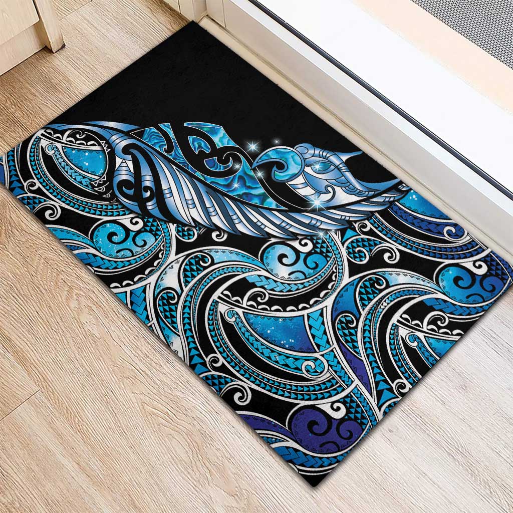 Maori Matariki - Manaia Rubber Doormat Galaxy Blue Paua Shell LT7 - Polynesian Pride