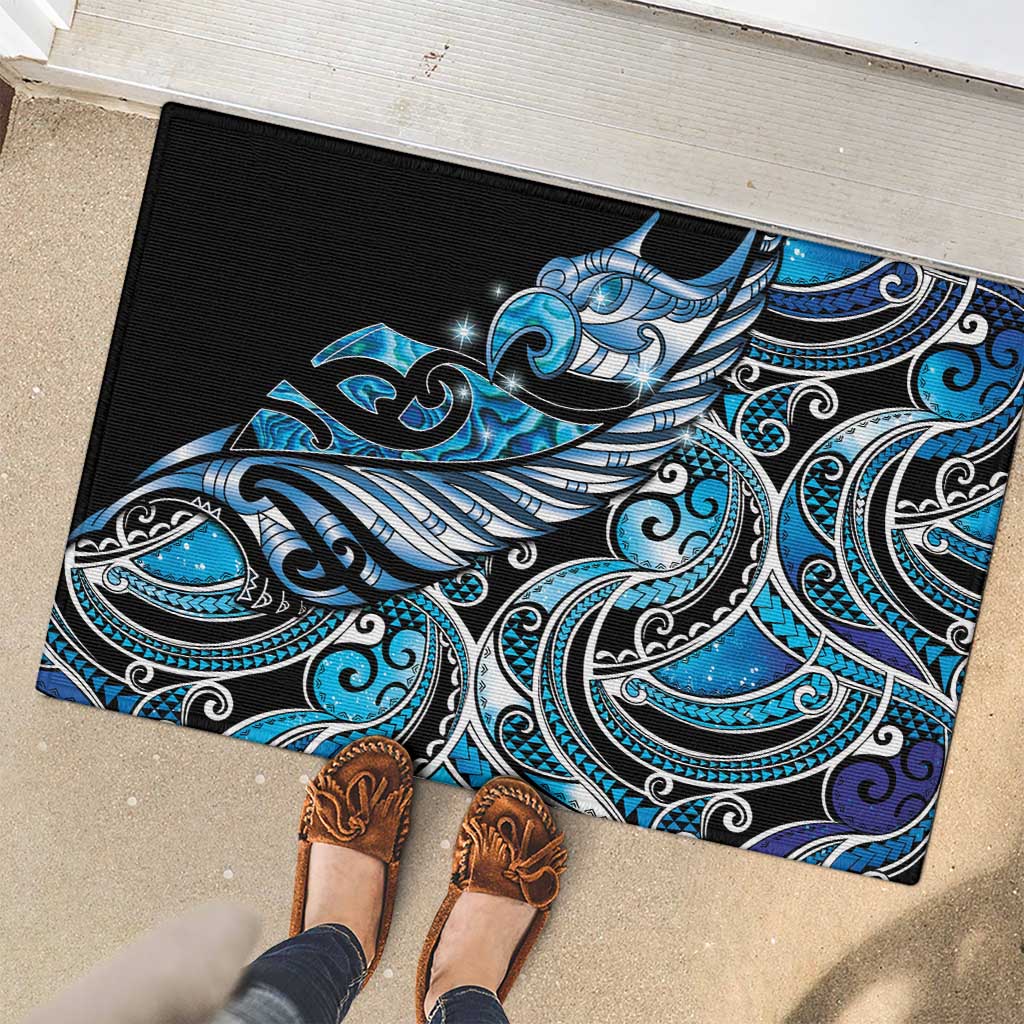 Maori Matariki - Manaia Rubber Doormat Galaxy Blue Paua Shell LT7 - Polynesian Pride