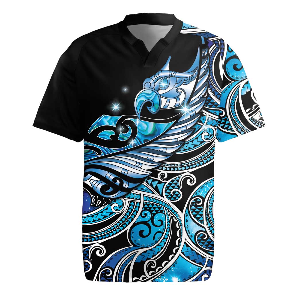 Maori Matariki - Manaia Rugby Jersey Galaxy Blue Paua Shell LT7 Blue - Polynesian Pride
