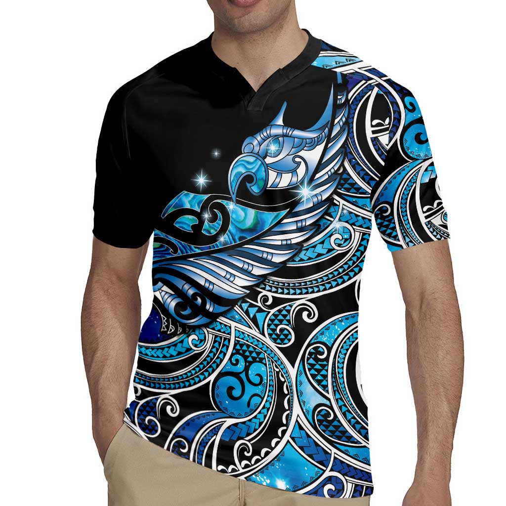 Maori Matariki - Manaia Rugby Jersey Galaxy Blue Paua Shell LT7 - Polynesian Pride