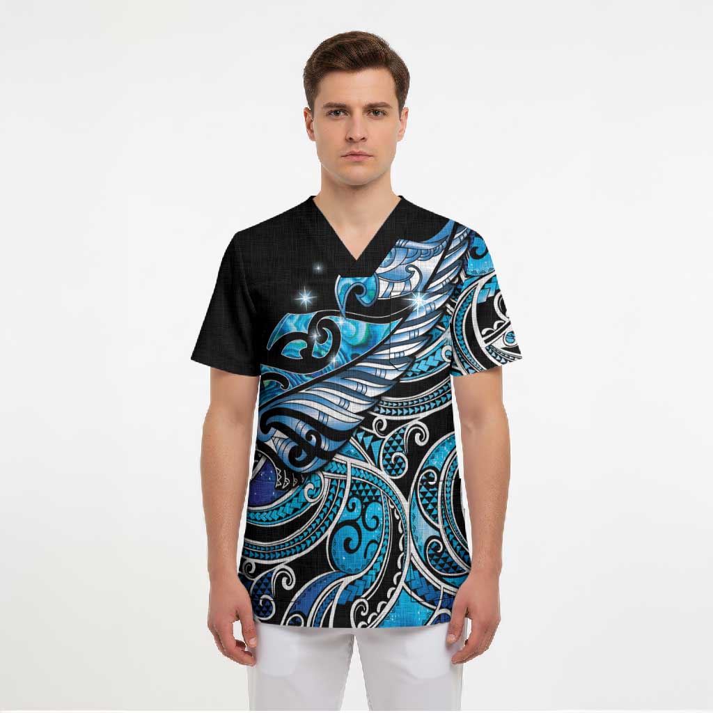 Maori Matariki - Manaia Scrub Top Galaxy Blue Paua Shell LT7 - Polynesian Pride
