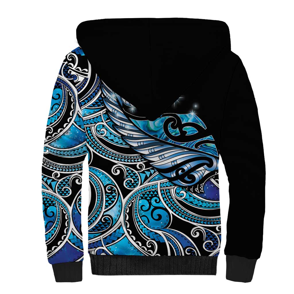 Maori Matariki - Manaia Sherpa Hoodie Galaxy Blue Paua Shell LT7 - Polynesian Pride