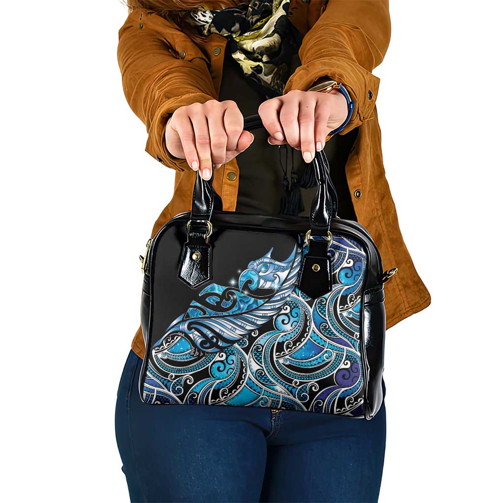 Maori Matariki - Manaia Shoulder Handbag Galaxy Blue Paua Shell